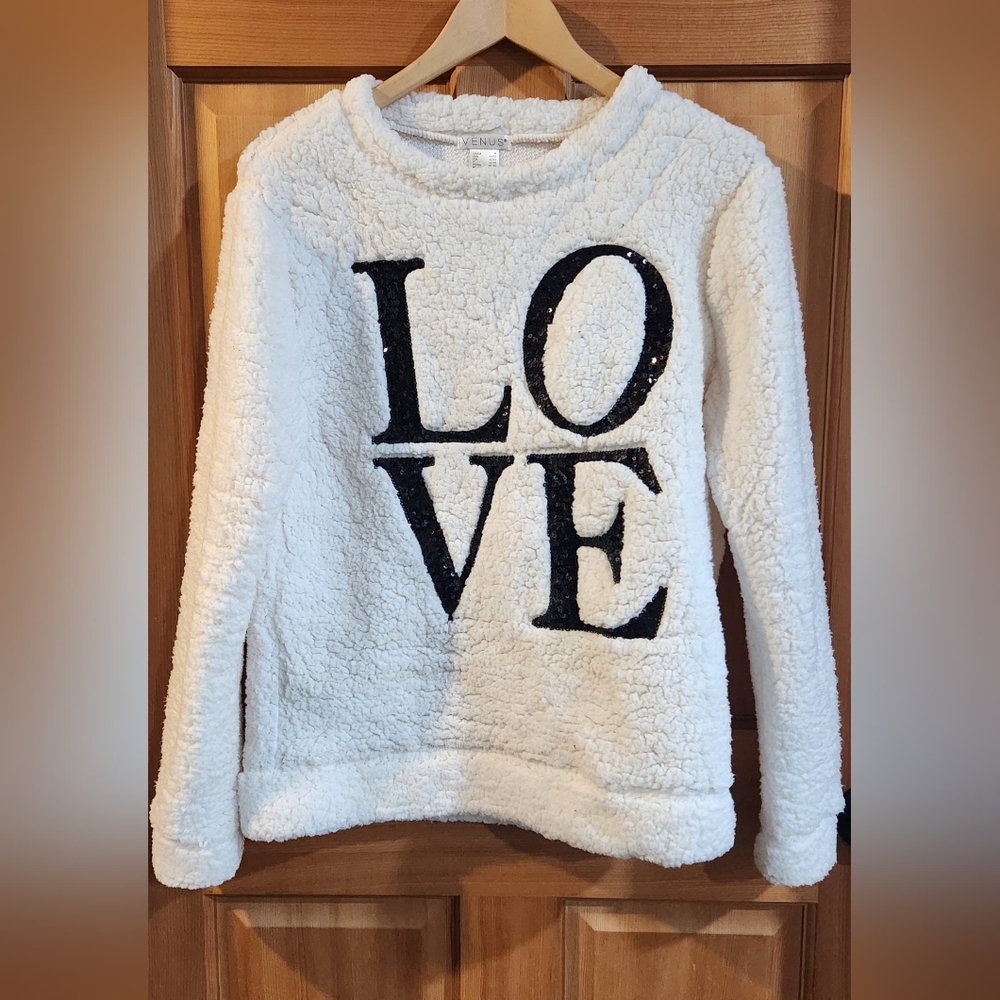 Cozy White Sweater with Black Lettering